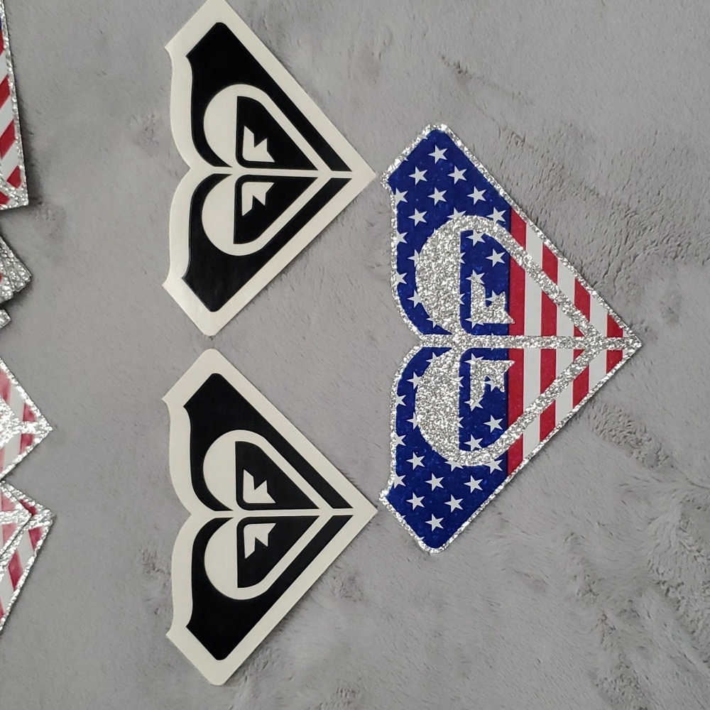 Bundle 3 Roxy Stickers , 1 American Flag / 2 black Stickers.